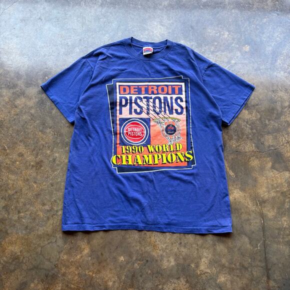 Vintage Nutmeg Detroit Pistons 1990 World Champions T-shirt - Picture 1 of 6